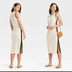 Cream Knit Midi Dress with Black Trim with shoes size 10